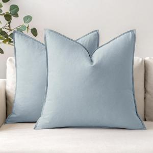 MIULEE Pack of 2 Decorative Linen Pillow Covers Boho Farmhouse Modern Soft Accent Throw Pillows Neutral Cushion Covers for Sofa Couch Bed Living Room Home Decor, 18×18 Inch Olive Green(Coastal Blue)