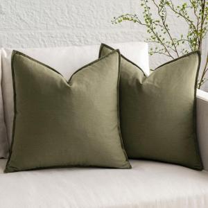 MIULEE Pack of 2 Decorative Linen Pillow Covers Boho Farmhouse Modern Soft Accent Throw Pillows Neutral Cushion Covers for Sofa Couch Bed Living Room Home Decor, 18×18 Inch Olive Green(Greyish Green)