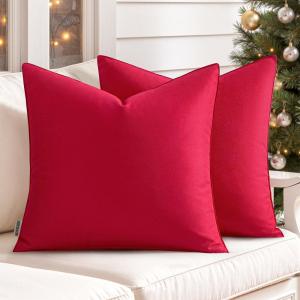 MIULEE Pack of 2 Decorative Outdoor Waterproof Pillow Covers Square Garden Cushion Sham Throw Pillowcase Summer Shell for Patio Tent Couch 18×18 Inch Pale Green(Red)