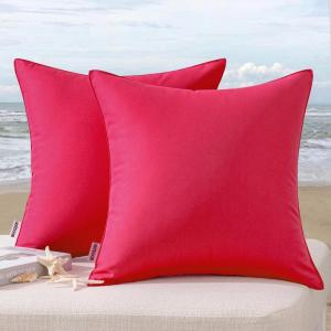 MIULEE Pack of 2 Decorative Outdoor Waterproof Pillow Covers Square Garden Cushion Sham Throw Pillowcase Summer Shell for Patio Tent Couch 18×18 Inch Pale Green(Magenta)