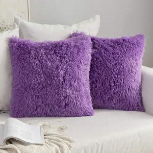 MIULEE Pack of 2 Luxury Faux Fur Throw Pillow Cover Deluxe Winter Decorative Plush Pillow Case Cushion Cover Shell for Sofa Bedroom Car 16 x 16 Inch Beige(Purple)