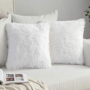 MIULEE Pack of 2 Luxury Faux Fur Throw Pillow Cover Deluxe Winter Decorative Plush Pillow Case Cushion Cover Shell for Sofa Bedroom Car 16 x 16 Inch Beige(White)