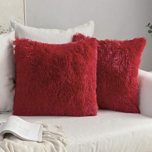 MIULEE Pack of 2 Luxury Faux Fur Throw Pillow Cover Deluxe Winter Decorative Plush Pillow Case Cushion Cover Shell for Sofa Bedroom Car 16 x 16 Inch Beige(Red)