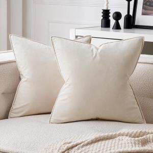 MIULEE Pack of 2 Navy Blue Decorative Velvet Throw Pillow Cover Soft Pillow Cover Soild Square Cushion Case for Sofa Bedroom Car 18x 18 Inch 45x 45cm(Cream White)