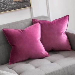 MIULEE Pack of 2 Navy Blue Decorative Velvet Throw Pillow Cover Soft Pillow Cover Soild Square Cushion Case for Sofa Bedroom Car 18x 18 Inch 45x 45cm(Hot Pink)