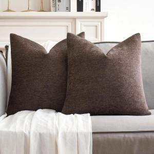 MIULEE Pack of 2 Orange Decorative Pillow Covers 16×16 Inch Soft Chenille Couch Throw Pillows Farmhouse Cushion Covers for Home Decor Sofa Bedroom Living Room(Dark Brown)