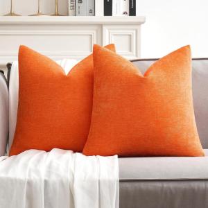MIULEE Pack of 2 Orange Decorative Pillow Covers 16×16 Inch Soft Chenille Couch Throw Pillows Farmhouse Cushion Covers for Home Decor Sofa Bedroom Living Room(Bright Orange)