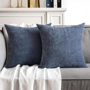 MIULEE Pack of 2 Orange Decorative Pillow Covers 16×16 Inch Soft Chenille Couch Throw Pillows Farmhouse Cushion Covers for Home Decor Sofa Bedroom Living Room(Blue)