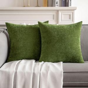MIULEE Pack of 2 Orange Decorative Pillow Covers 16×16 Inch Soft Chenille Couch Throw Pillows Farmhouse Cushion Covers for Home Decor Sofa Bedroom Living Room(Moss Green)