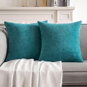 MIULEE Pack of 2 Orange Decorative Pillow Covers 16×16 Inch Soft Chenille Couch Throw Pillows Farmhouse Cushion Covers for Home Decor Sofa Bedroom Living Room(Teal Blue)