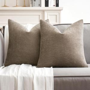 MIULEE Pack of 2 Orange Decorative Pillow Covers 16×16 Inch Soft Chenille Couch Throw Pillows Farmhouse Cushion Covers for Home Decor Sofa Bedroom Living Room(Light Brown)