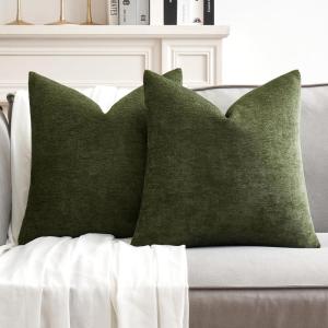 MIULEE Pack of 2 Orange Decorative Pillow Covers 16×16 Inch Soft Chenille Couch Throw Pillows Farmhouse Cushion Covers for Home Decor Sofa Bedroom Living Room(Olive Green)