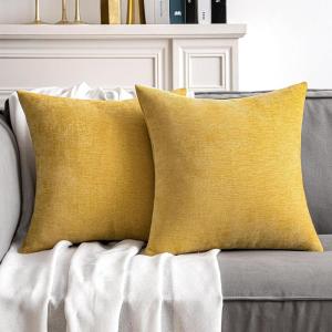 MIULEE Pack of 2 Orange Decorative Pillow Covers 16×16 Inch Soft Chenille Couch Throw Pillows Farmhouse Cushion Covers for Home Decor Sofa Bedroom Living Room(Mustard Yellow)