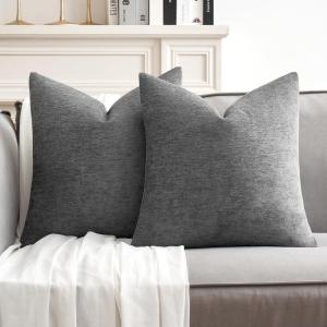 MIULEE Pack of 2 Orange Decorative Pillow Covers 16×16 Inch Soft Chenille Couch Throw Pillows Farmhouse Cushion Covers for Home Decor Sofa Bedroom Living Room(Dark Gray)