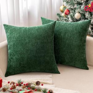 MIULEE Pack of 2 Orange Decorative Pillow Covers 16×16 Inch Soft Chenille Couch Throw Pillows Farmhouse Cushion Covers for Home Decor Sofa Bedroom Living Room(Dark Green)