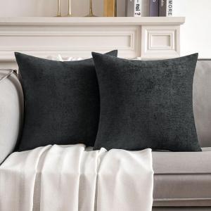 MIULEE Pack of 2 Orange Decorative Pillow Covers 16×16 Inch Soft Chenille Couch Throw Pillows Farmhouse Cushion Covers for Home Decor Sofa Bedroom Living Room(Black)