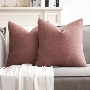 MIULEE Pack of 2 Orange Decorative Pillow Covers 16×16 Inch Soft Chenille Couch Throw Pillows Farmhouse Cushion Covers for Home Decor Sofa Bedroom Living Room(Blush Pink)