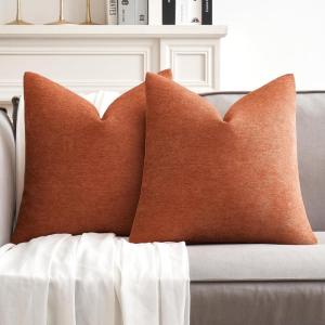 MIULEE Pack of 2 Orange Decorative Pillow Covers 16×16 Inch Soft Chenille Couch Throw Pillows Farmhouse Cushion Covers for Home Decor Sofa Bedroom Living Room(Orange)