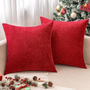 MIULEE Pack of 2 Orange Decorative Pillow Covers 16×16 Inch Soft Chenille Couch Throw Pillows Farmhouse Cushion Covers for Home Decor Sofa Bedroom Living Room(Red)