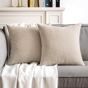 MIULEE Pack of 2 Orange Decorative Pillow Covers 16×16 Inch Soft Chenille Couch Throw Pillows Farmhouse Cushion Covers for Home Decor Sofa Bedroom Living Room(Beige)