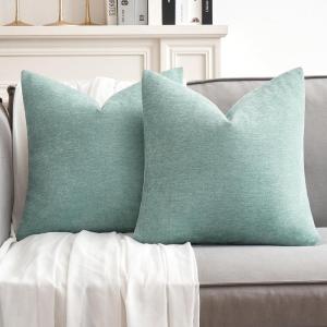 MIULEE Pack of 2 Orange Decorative Pillow Covers 16×16 Inch Soft Chenille Couch Throw Pillows Farmhouse Cushion Covers for Home Decor Sofa Bedroom Living Room(Aqua Green)