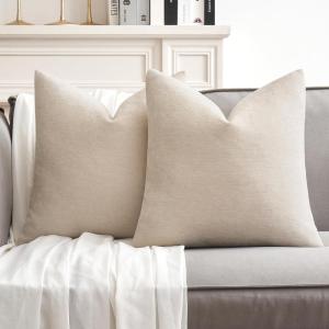 MIULEE Pack of 2 Orange Decorative Pillow Covers 16×16 Inch Soft Chenille Couch Throw Pillows Farmhouse Cushion Covers for Home Decor Sofa Bedroom Living Room(Cream)