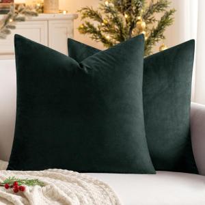 MIULEE Pack of 2 Velvet Soft Solid Decorative Square Throw Pillow Covers Christmas Cushion Case for Couch Sofa Bedroom Car 18×18 Inch 45×45 cm Green(Army Green)