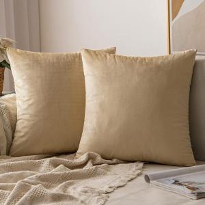 MIULEE Pack of 2 Velvet Soft Solid Decorative Square Throw Pillow Covers Christmas Cushion Case for Couch Sofa Bedroom Car 18×18 Inch 45×45 cm Green(Beige)