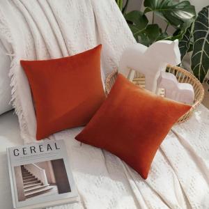 MIULEE Pack of 2 Velvet Soft Solid Decorative Square Throw Pillow Covers Christmas Cushion Case for Couch Sofa Bedroom Car 18×18 Inch 45×45 cm Green(Burnt Orange)