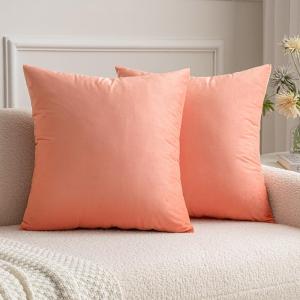 MIULEE Pack of 2 Velvet Soft Solid Decorative Square Throw Pillow Covers Christmas Cushion Case for Couch Sofa Bedroom Car 18×18 Inch 45×45 cm Green(Coral Red)