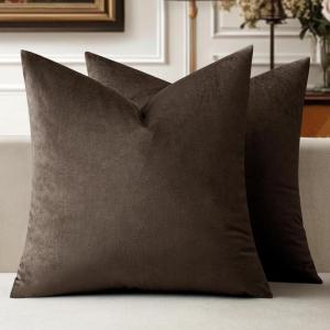 MIULEE Pack of 2 Velvet Soft Solid Decorative Square Throw Pillow Covers Christmas Cushion Case for Couch Sofa Bedroom Car 18×18 Inch 45×45 cm Green(Dark Coffee)