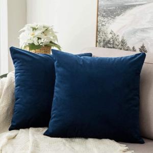 MIULEE Pack of 2 Velvet Soft Solid Decorative Square Throw Pillow Covers Christmas Cushion Case for Couch Sofa Bedroom Car 18×18 Inch 45×45 cm Green(Dark Blue)