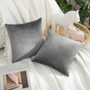 MIULEE Pack of 2 Velvet Soft Solid Decorative Square Throw Pillow Covers Christmas Cushion Case for Couch Sofa Bedroom Car 18×18 Inch 45×45 cm Green(Dark Grey)