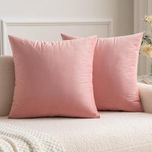 MIULEE Pack of 2 Velvet Soft Solid Decorative Square Throw Pillow Covers Christmas Cushion Case for Couch Sofa Bedroom Car 18×18 Inch 45×45 cm Green(Dusty Pink)