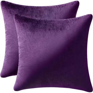 MIULEE Pack of 2 Velvet Soft Solid Decorative Square Throw Pillow Covers Christmas Cushion Case for Couch Sofa Bedroom Car 18×18 Inch 45×45 cm Green(Eggplant Purple)