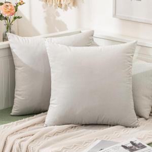 MIULEE Pack of 2 Velvet Soft Solid Decorative Square Throw Pillow Covers Christmas Cushion Case for Couch Sofa Bedroom Car 18×18 Inch 45×45 cm Green(Greyish White)