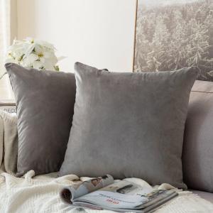 MIULEE Pack of 2 Velvet Soft Solid Decorative Square Throw Pillow Covers Christmas Cushion Case for Couch Sofa Bedroom Car 18×18 Inch 45×45 cm Green(Grey)