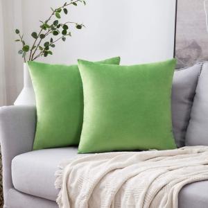MIULEE Pack of 2 Velvet Soft Solid Decorative Square Throw Pillow Covers Christmas Cushion Case for Couch Sofa Bedroom Car 18×18 Inch 45×45 cm Green(Lime Green)
