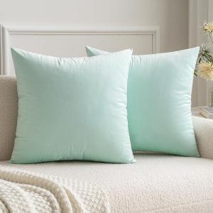 MIULEE Pack of 2 Velvet Soft Solid Decorative Square Throw Pillow Covers Christmas Cushion Case for Couch Sofa Bedroom Car 18×18 Inch 45×45 cm Green(Mint Green)