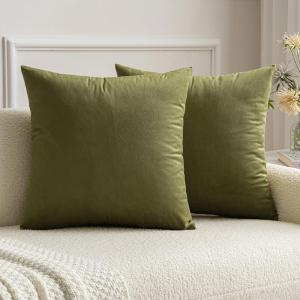 MIULEE Pack of 2 Velvet Soft Solid Decorative Square Throw Pillow Covers Christmas Cushion Case for Couch Sofa Bedroom Car 18×18 Inch 45×45 cm Green(Olive Green)