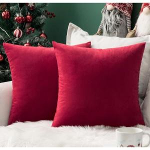 MIULEE Pack of 2 Velvet Soft Solid Decorative Square Throw Pillow Covers Christmas Cushion Case for Couch Sofa Bedroom Car 18×18 Inch 45×45 cm Green(Red)