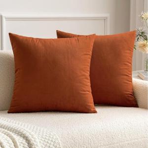 MIULEE Pack of 2 Velvet Soft Solid Decorative Square Throw Pillow Covers Christmas Cushion Case for Couch Sofa Bedroom Car 18×18 Inch 45×45 cm Green(Rust)