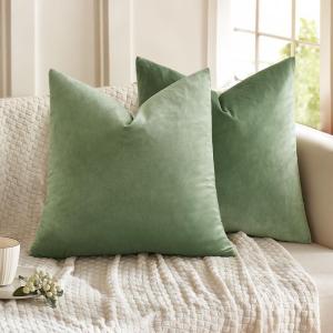 MIULEE Pack of 2 Velvet Soft Solid Decorative Square Throw Pillow Covers Christmas Cushion Case for Couch Sofa Bedroom Car 18×18 Inch 45×45 cm Green(Sage Green)