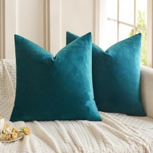 MIULEE Pack of 2 Velvet Soft Solid Decorative Square Throw Pillow Covers Christmas Cushion Case for Couch Sofa Bedroom Car 18×18 Inch 45×45 cm Green(Teal)