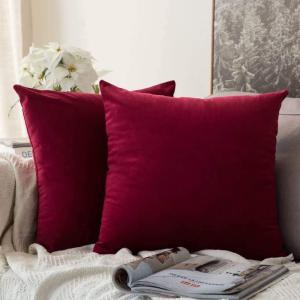 MIULEE Pack of 2 Velvet Soft Solid Decorative Square Throw Pillow Covers Christmas Cushion Case for Couch Sofa Bedroom Car 18×18 Inch 45×45 cm Green(Wine Red)