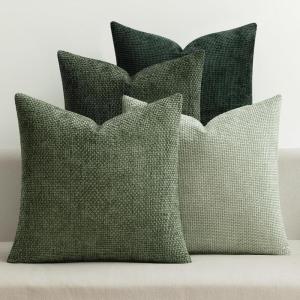 MIULEE Pack of 4 Couch Throw Pillow Covers 20×20 Inch Neutral Soft Decorative Chenille Pillow Covers Farmhouse Boho Cushion Covers for Mid Century Modern Home Decor Sofa Bedroom Living Room(Green)