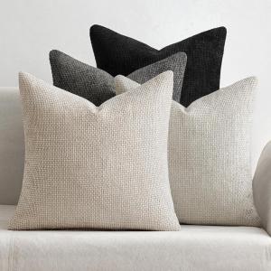 MIULEE Pack of 4 Couch Throw Pillow Covers 20×20 Inch Neutral Soft Decorative Chenille Pillow Covers Farmhouse Boho Cushion Covers for Mid Century Modern Home Decor Sofa Bedroom Living Room(Neutral Cream/Grey)