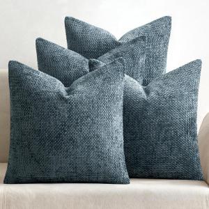 MIULEE Pack of 4 Couch Throw Pillow Covers 20×20 Inch Neutral Soft Decorative Chenille Pillow Covers Farmhouse Boho Cushion Covers for Mid Century Modern Home Decor Sofa Bedroom Living Room(Navy Blue)