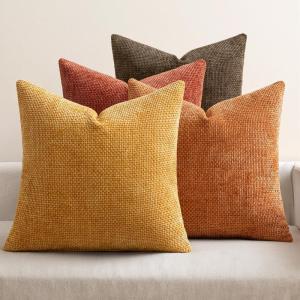 MIULEE Pack of 4 Couch Throw Pillow Covers 20×20 Inch Neutral Soft Decorative Chenille Pillow Covers Farmhouse Boho Cushion Covers for Mid Century Modern Home Decor Sofa Bedroom Living Room(Orange/Yellow)
