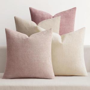 MIULEE Pack of 4 Couch Throw Pillow Covers 20×20 Inch Neutral Soft Decorative Chenille Pillow Covers Farmhouse Boho Cushion Covers for Mid Century Modern Home Decor Sofa Bedroom Living Room(Neutral Pink)